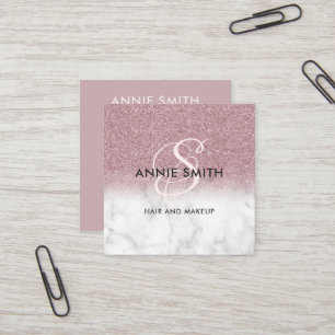 Makeup Marble Rose Gold Glitter Monogram QR Square Business Card