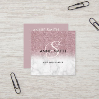 Makeup Marble Rose Gold Glitter Monogram QR Square Business Card