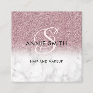 Makeup Marble Rose Gold Glitter Monogram QR Square Business Card