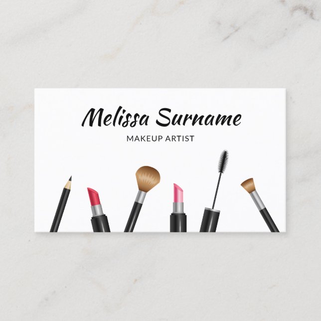Makeup Mascara, Lipstick, Brush Etc. Makeup Artist Business Card (Front)