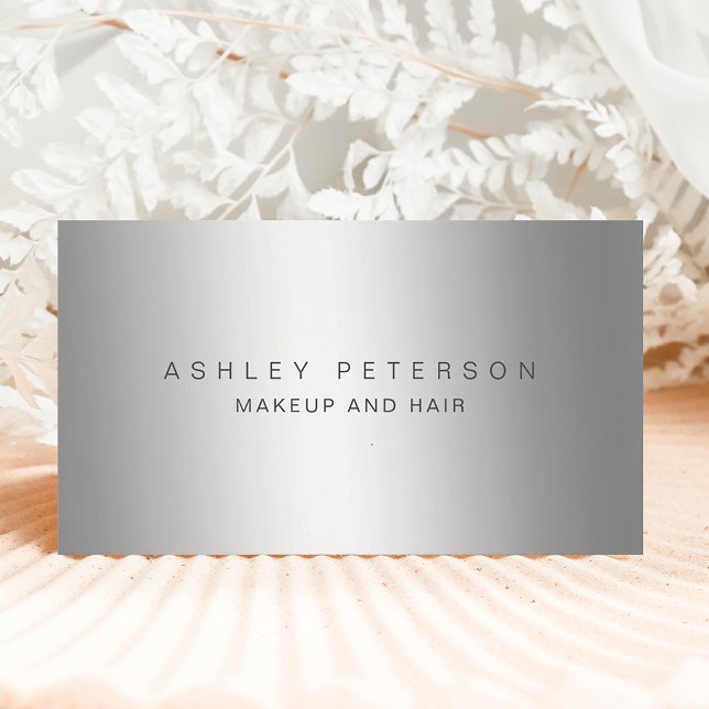 Makeup modern simple silver grey metallic foil business card (Creator Uploaded)