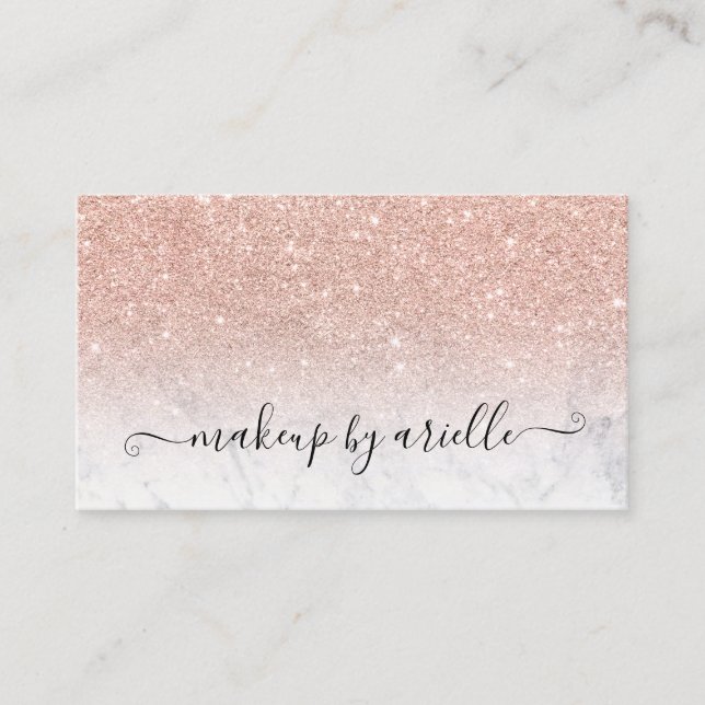 Makeup modern typography marble rose gold glitter business card (Front)