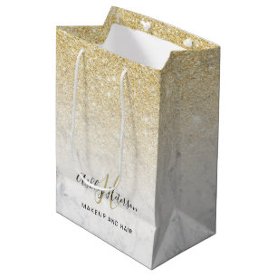 Makeup monogram marble chic gold glitter script medium gift bag