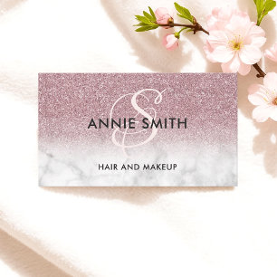 Makeup Monogram Marble Rose Gold Glitter Ombre QR Business Card