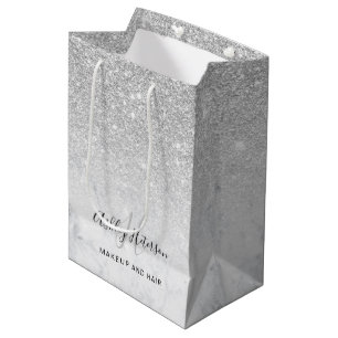 Makeup monogram marble silver glitter script medium gift bag