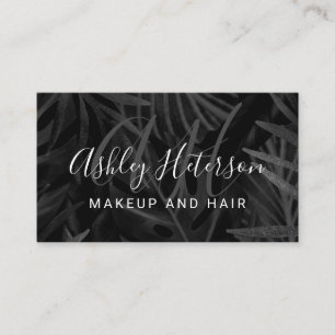 Makeup monogram solid black palm leaf watercolor business card