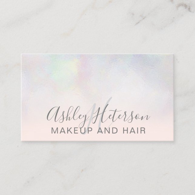 Makeup monogram typography blush pink pearl nacre business card (Front)
