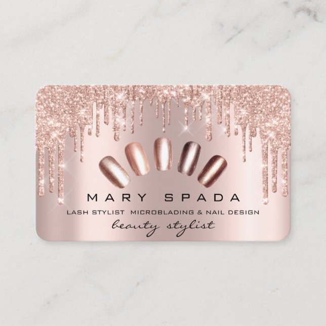 Makeup Nails Manicure Rose Spark Glitter Lux Business Card (Front)