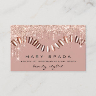 Makeup Nails Stylist Manicure Rose Gold Sparkly Business Card