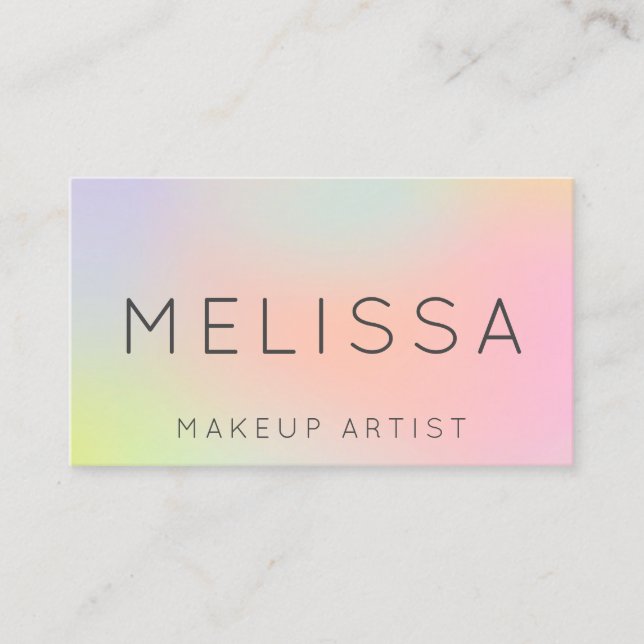 Makeup name holographic pastel girly typography business card (Front)