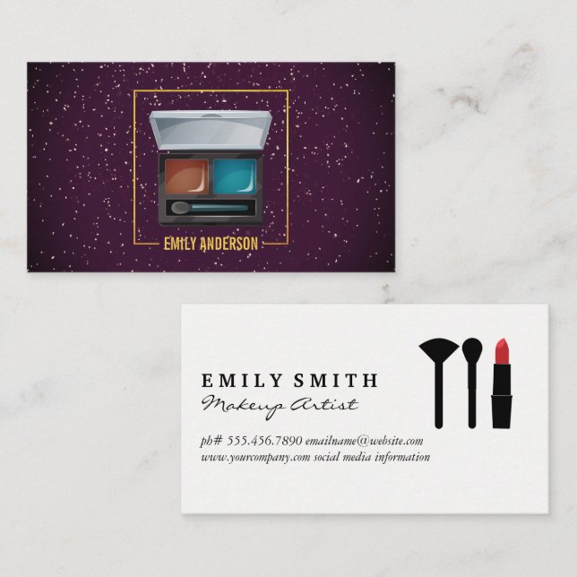 Makeup Palette and Brush | Purple Sparkle Business Card (Front/Back)