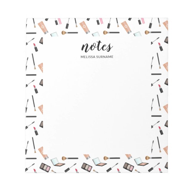 Makeup Pattern Borders With Personalised Name Notepad (Front)