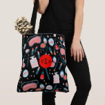 Makeup, Perfume, Cosmetics Tote Bag MONOGRAM black<br><div class="desc">Cute pattern featuring makeup, cosmetics, perfume and eye masks on a black background, hand drawn by me! (check out other colours in my shop too) This one has the option of adding a monogram. Edit it to add your initials or your name or remove it if you prefer. Change the...</div>