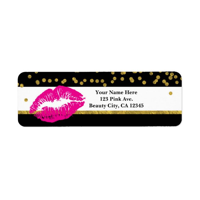 Makeup Pink Lips Gold Confetti & Stripes Glamour (Front)
