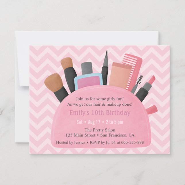 Makeup Pouch Girls Birthday Party Invitations (Front)