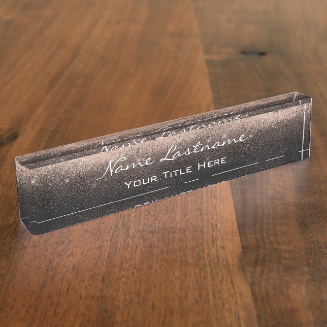 Makeup Rose Aesthetician Beauty Black Gold Confett Nameplate (Side)