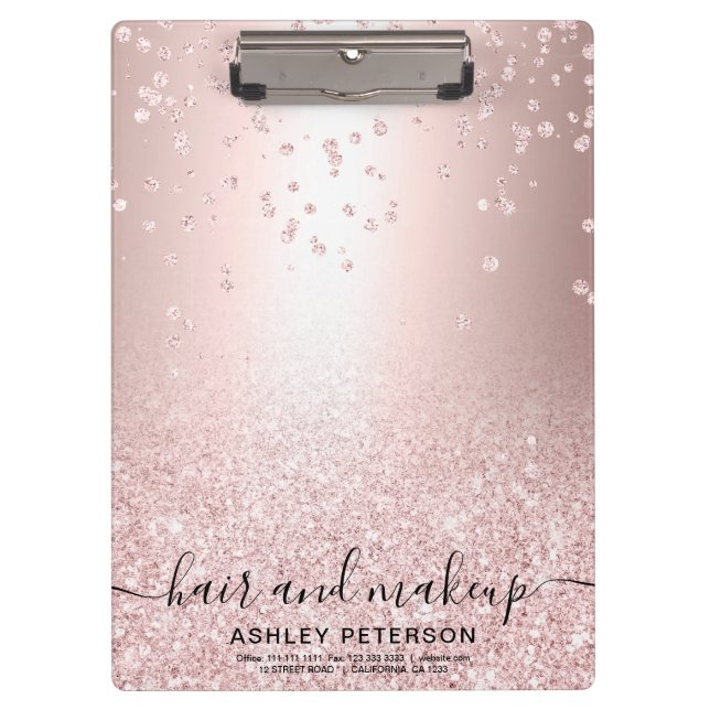 Makeup rose gold glitter metallic sparkle confetti clipboard (Front)