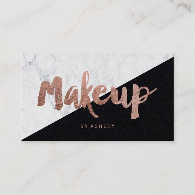 Makeup rose gold typography marble colour block business card (Front)