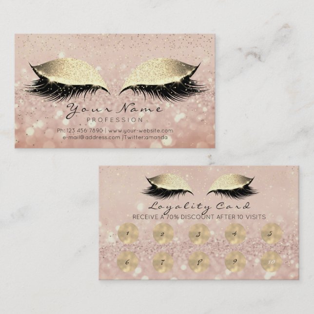 Makeup Rose Golden Lashes Extension Loyalty Card10 Card (Front/Back)