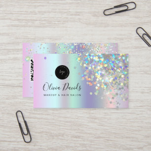 Makeup Salon Holographic Glitter & QR Code Holo Business Card