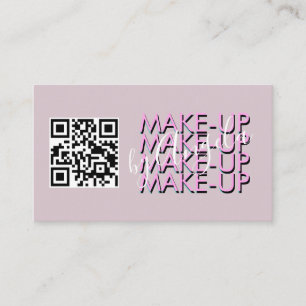 Makeup Salon QR Code Pink Black Script Business Card