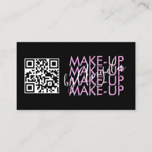 Makeup Salon QR Code Pink Black  Script  Business Card