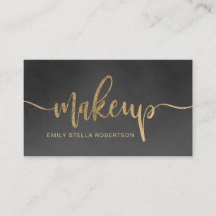 Makeup script typography gold black watercolor business card