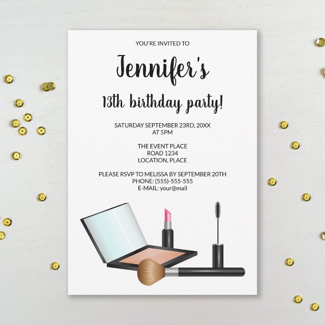 Makeup Set Illustration Cosmetics Birthday Party Invitation (Creator Uploaded)