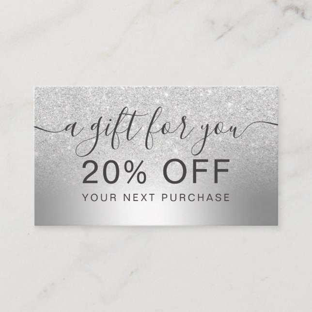 Makeup silver glitter ombre metallic foil gift discount card (Front)
