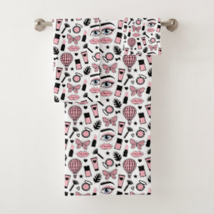 Makeup Sticker Pattern Bath Towel Set