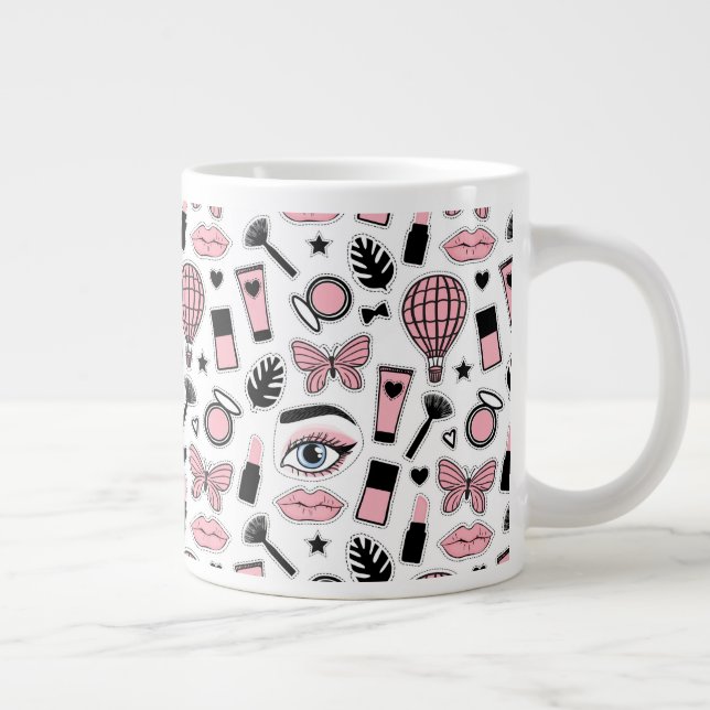 Makeup Sticker Pattern Large Coffee Mug (Right)