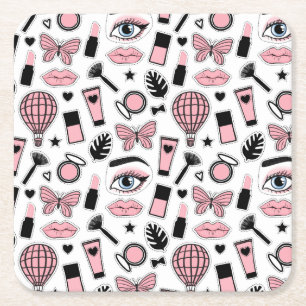 Makeup Sticker Pattern Square Paper Coaster