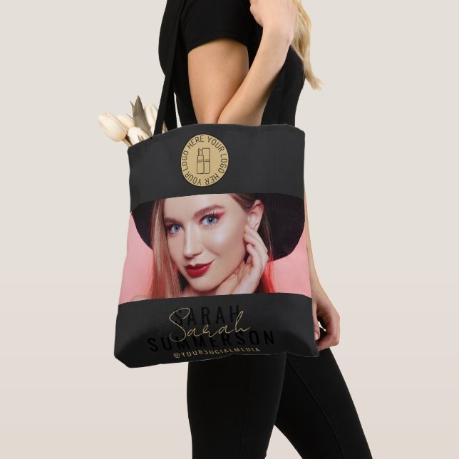 Makeup Studio Black Gold Logo Social Media Tote Bag (Close Up)