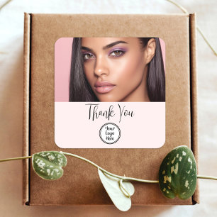 Makeup Thank You Photo Blush Pink Script Your Logo Square Sticker