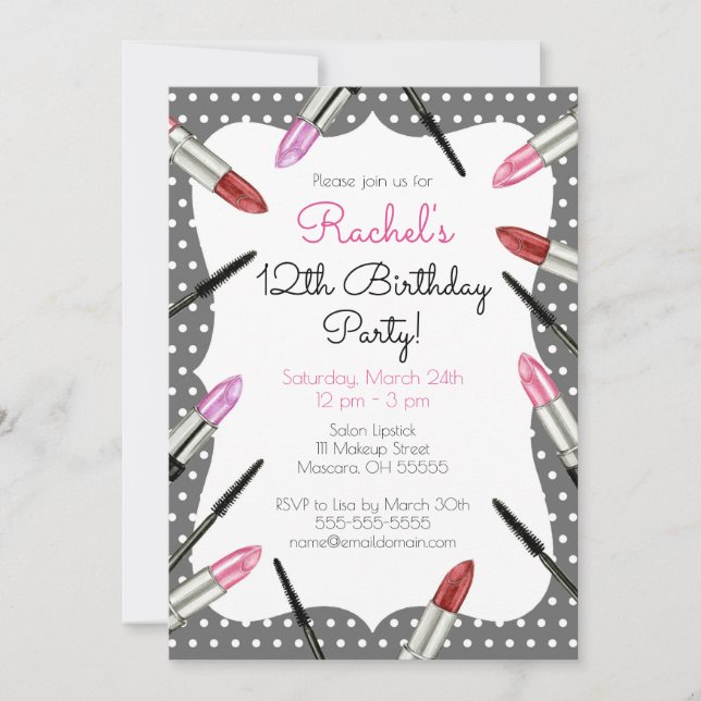 Makeup Themed Birthday Party Invitation (Front)
