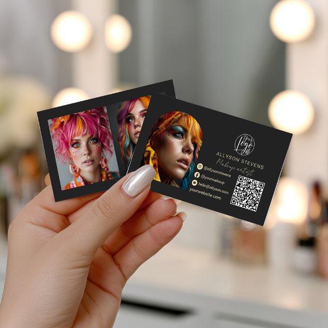 Makeup trendy 3 photo Social Media Logo qr code Business Card (Makeup trendy 3 photo Social Media Logo qr code Business Card)
