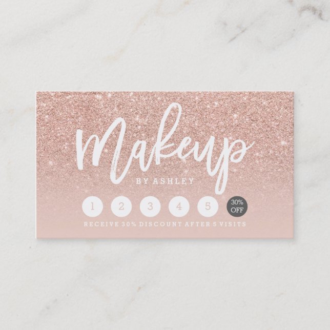 Makeup typography blush rose gold punch card (Front)