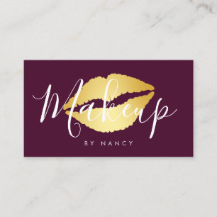 Makeup Typography Burgundy And Gold Lips Business Card