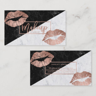 Makeup typography lips faux rose gold marble business card