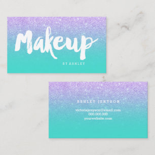 Makeup typography mermaid lavender turquoise business card