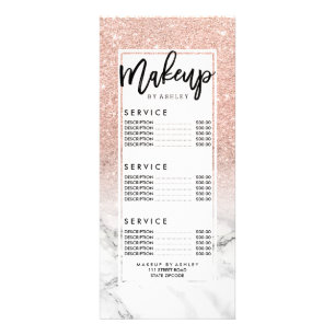 Makeup typography pink glitter marble price list rack card