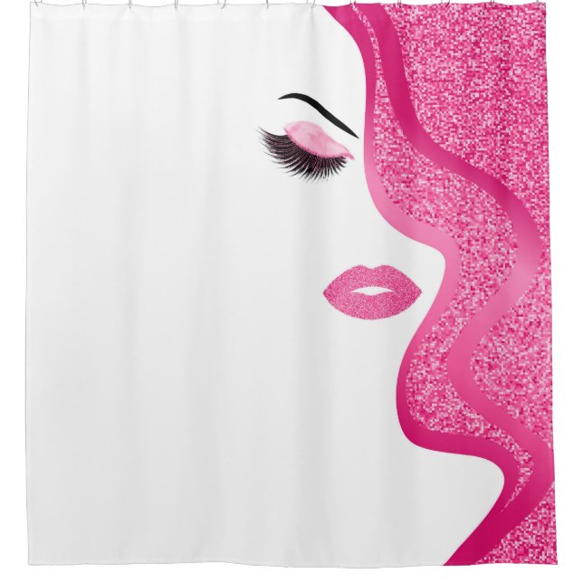 Makeup with glitter effect shower curtain (Front)
