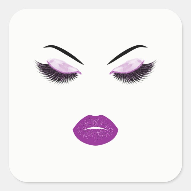 Makeup with glitter effect square sticker (Front)