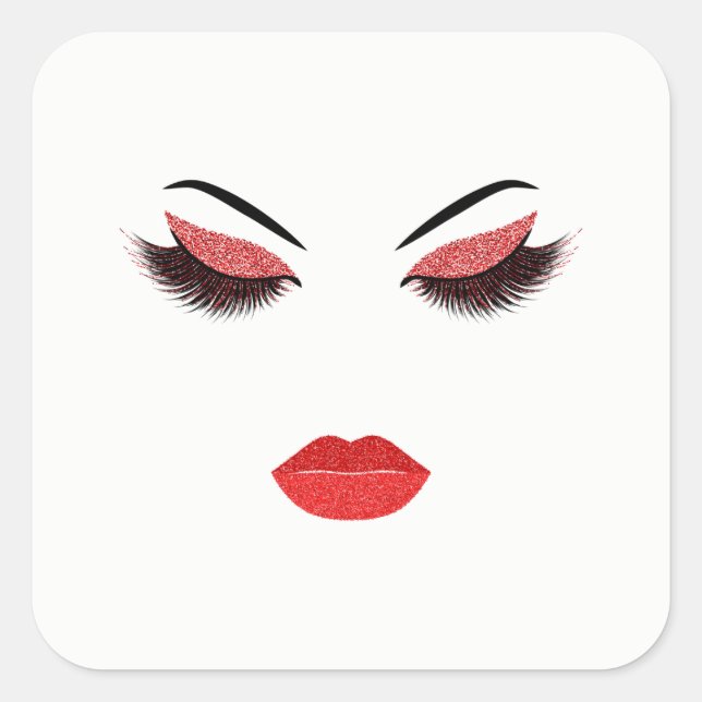 Makeup with glitter effect square sticker (Front)