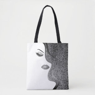 Makeup with glitter effect tote bag