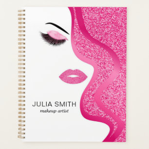 Makeup with light pink glitter effect planner