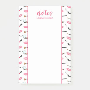 Makeup With Pink Lips & Custom Title And Name Post-it Notes