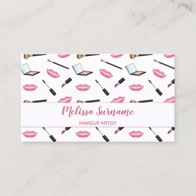 Makeup With Pink Lips Makeup Artist Personalised Business Card (Front)