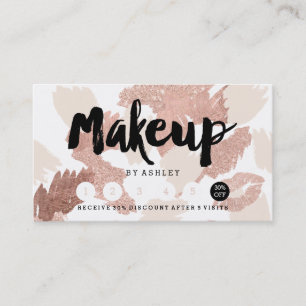 Makeuplips rose gold script brushstrokes loyalty business card
