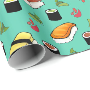 Maki and Nigiri Sushi with Wasabi and Ginger Wrapping Paper